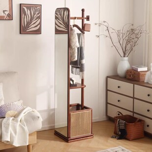 书香门第实木全身镜落地镜家用卧室穿衣镜挂衣帽架一体