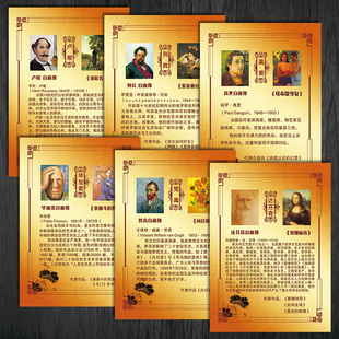 SCH77名人名言美术挂图画家头像简介毕加索达芬奇齐白石梵高卢梭