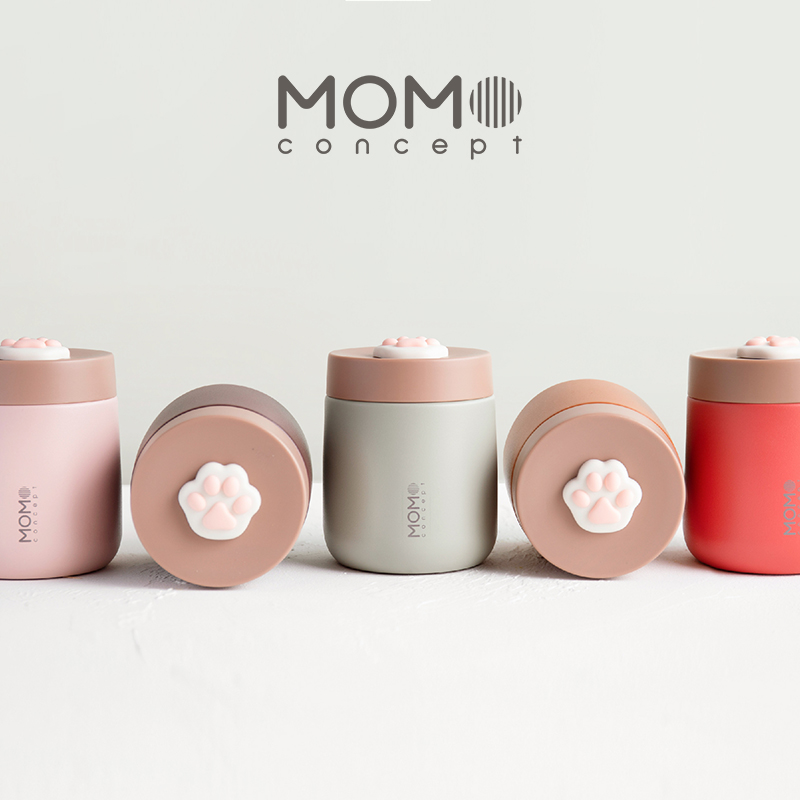 日本momo保温杯可爱猫爪外带咖啡杯办公随行小立方大肚杯罐不锈钢