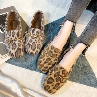 秋冬外穿加绒豆豆棉鞋大码女鞋41mdash43豹纹厚底毛毛鞋小码31323