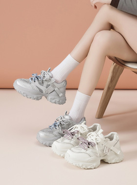 厚底老爹鞋女2026春季新款透气网面轻便系带圆头增高运动休闲女鞋