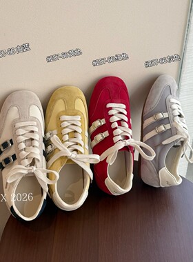 真皮德训鞋女轻便软底不累脚时尚休闲鞋2026新款双鞋带百搭板鞋