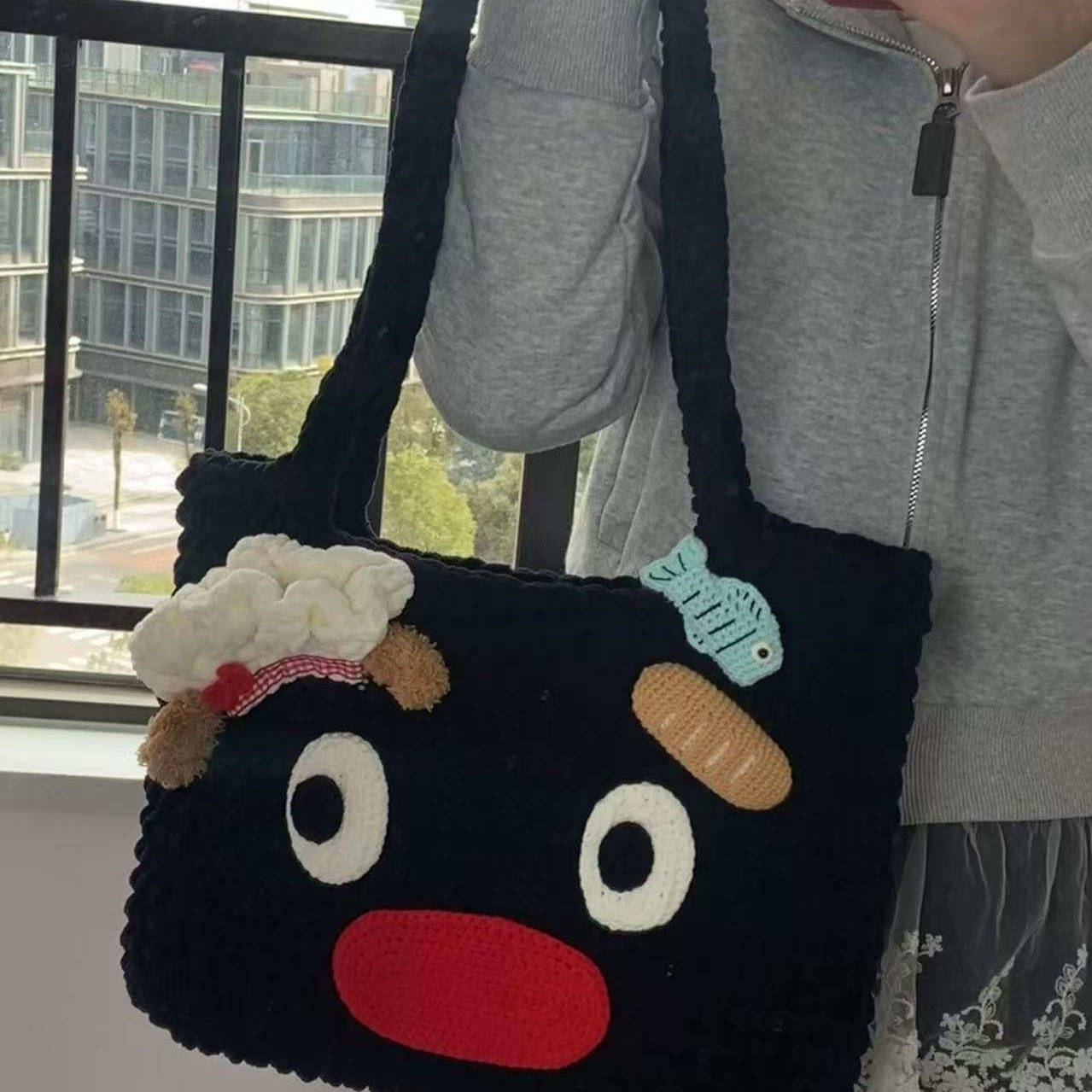 手工编织可爱pingu单肩包diy自制材料包毛线钩针手机平板包送礼物