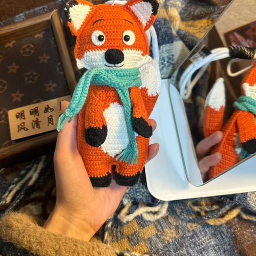 新款毛线钩针钩织可爱蓝围巾狐狸玩偶挂件diy材料包手作挂件礼物