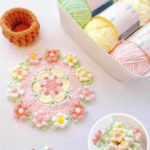 夏日多巴胺花系隔热杯垫diy自制材料包手工编织永生花礼物送闺蜜