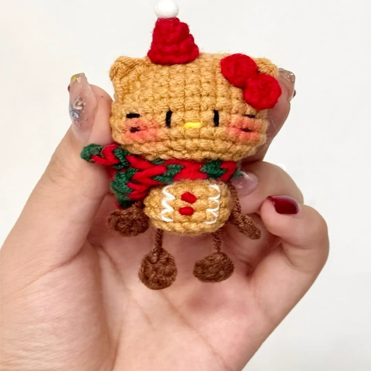 手工编织毛线钩针自制黑皮姜饼人蝴蝶结kitty钥匙小挂件diy材料包