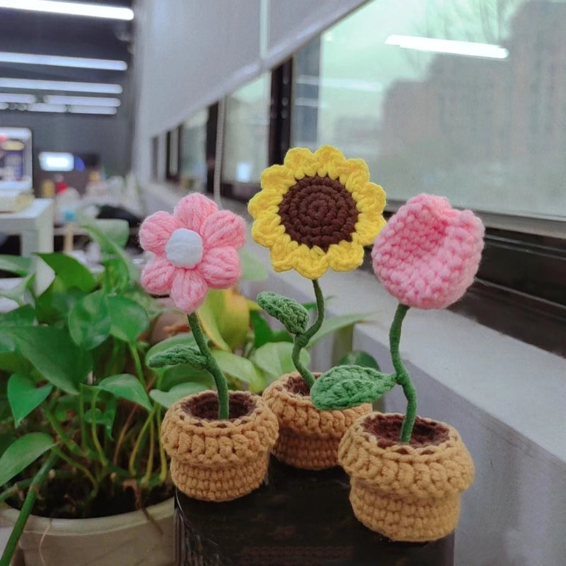 小红书同款毛线钩织小盆栽手工编织迷你花束diy材料包送闺蜜礼物