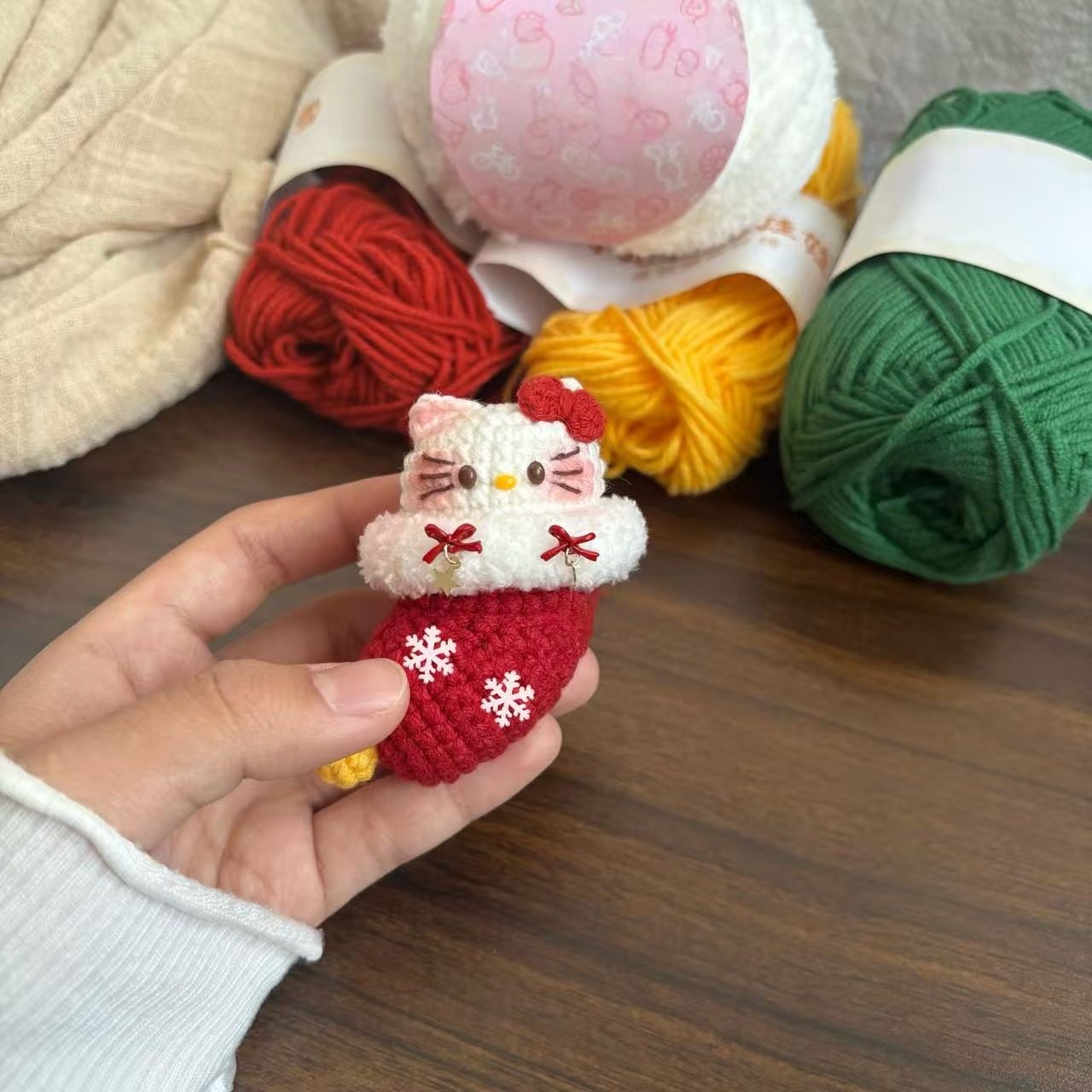 毛线钩织可爱圣诞袜子kt玩偶diy材料包手工编织圣诞挂件送礼物