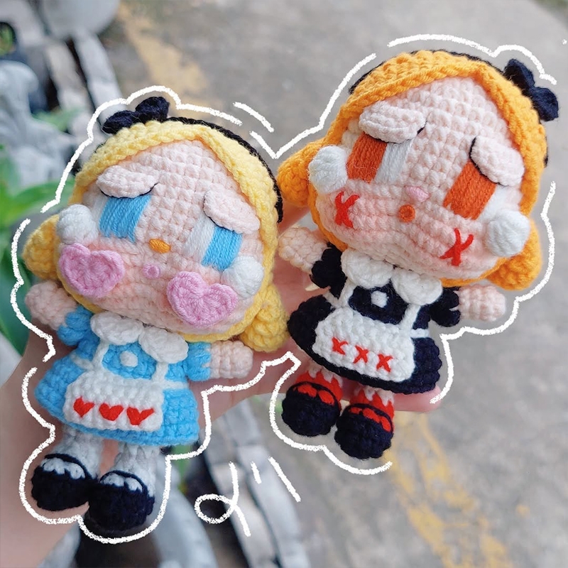 手工编织diy材料包毛线钩针可爱彩虹哭娃自制娃娃玩偶挂件钥匙扣