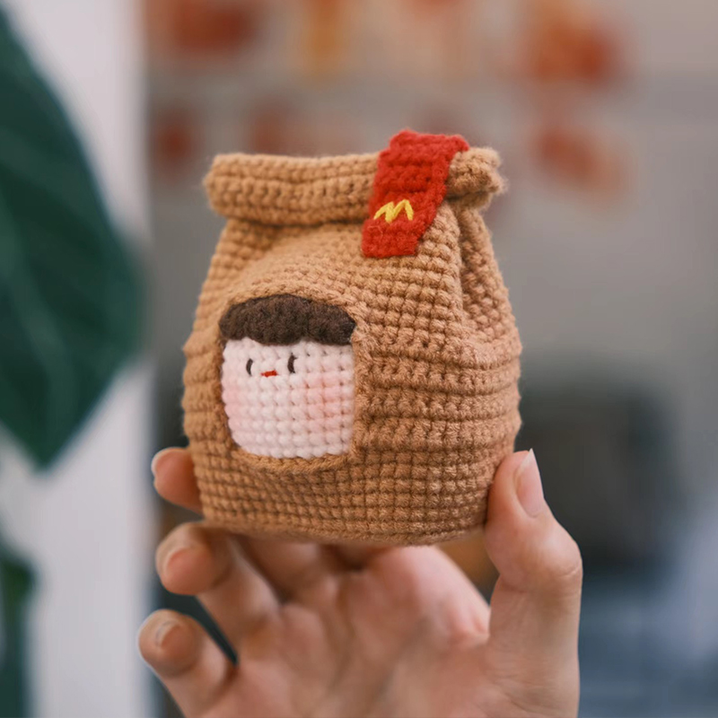 麦门毛线钩针diy材料包手工编织可爱汉堡薯条团子挂件钥匙扣礼物