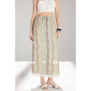 am10 因由 原创波西米亚度假天丝亚麻开叉半身裙 00上新