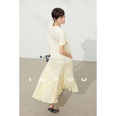 因由【03/05 am10:00上新】法式浪漫短袖拼接薄纱飘逸鱼尾连衣裙