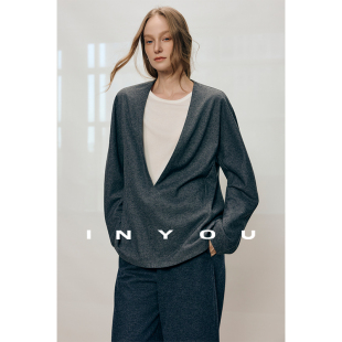 因由 女 设计感撞色百搭轻柔套头羊毛V领叠穿上衣秋冬打底衫