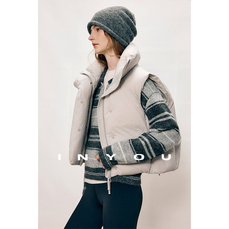 因由 空气感云朵宽松小众设计感立领轻暖短款羽绒马甲女上衣外套