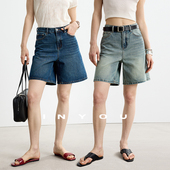 复古老钱百搭直筒牛仔短裤 夏日时尚 中裤 因由 洗水宽松牛仔五分裤