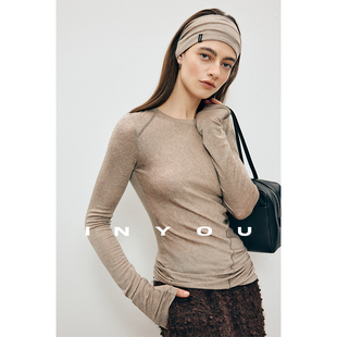 上衣女 显瘦秋冬打底衫 因由 天丝绵羊毛多色通勤设计感斜裁修身