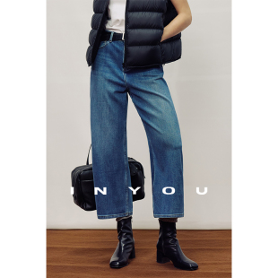 百搭显瘦九分裤 因由 复古水洗休闲裤 女秋冬时尚 女 九分直筒牛仔裤