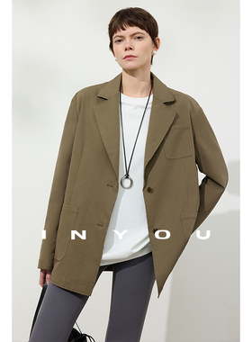 因由【01/16 am10:00上新】简约轻运动休闲毛边松弛时尚纯色西装