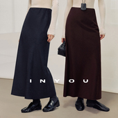 因由 女二件套 上衣套装 羊毛空气感A字宽松悬垂中长款 半身裙衬衫