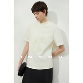 am10 00上新 因由 极简新春26玉兰植绒修身 圆领休闲风T恤