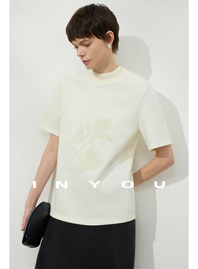 因由【02/02 am10:00上新】极简新春26玉兰植绒修身圆领休闲风T恤