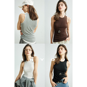 因由 上衣 无袖 工字挂脖式 背心女外穿极简百搭超弹显瘦多色修身