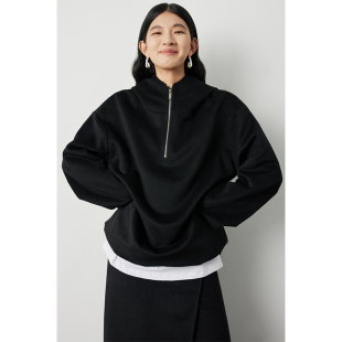 因由 懒人bi备时髦知识分子极简ROW风廓形chao细软羊毛卫衣两件套