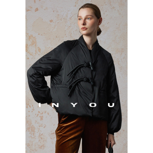 因由 新中式国风外套盘扣蓬松设计感小众上衣白鸭绒短款羽绒服女