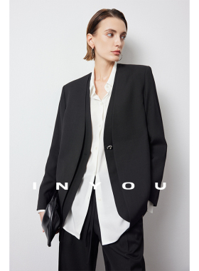 因由 高级感廓形西装套装極简轻奢澳毛假两件西装女半身裙套装