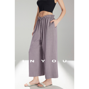 女春夏花苞腰松弛感女八分裤 因由 老钱风Ottimo通勤条纹休闲裤