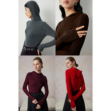 因由 秋冬刚需打底王ji简无缝一体chao细亲肤修身羊毛连帽针织衫