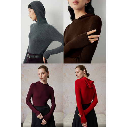 因由羊毛套头连帽针织衫