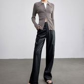 高腰PU皮裤 女秋冬新款 时髦高级感宽松休闲裤 因由 通勤百搭直筒裤