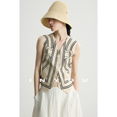 休闲裤 因由 马甲 原创印花图案亚麻修身 轻奢高级感女人味气质套装