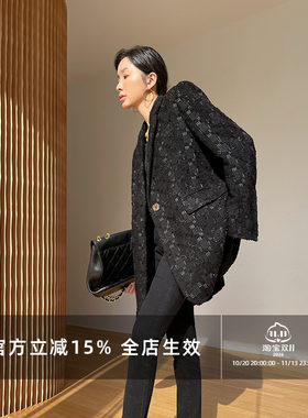 因由金扣短款毛呢外套女