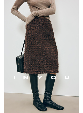 因由 时髦M1U风秋冬复古立体蕾丝H型宽松显瘦建筑感半身短裙女