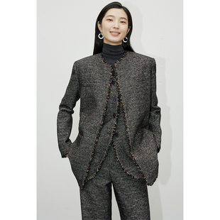 因由 时髦B败高定及手缝VTG艺术花呢老钱格调V领马甲小香风两件套