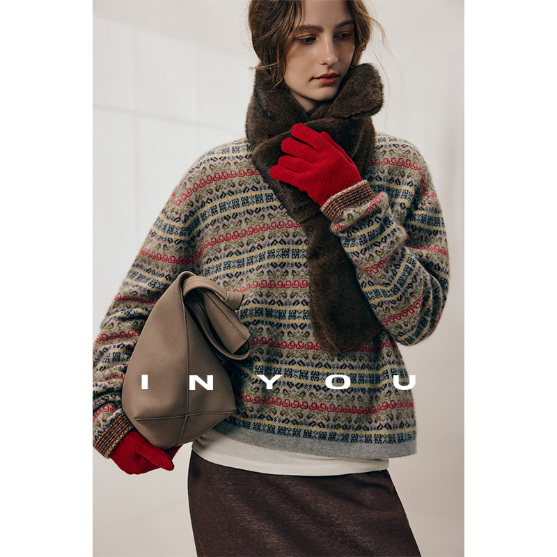 因由【12/22 am10:00上新】节日氛围提花绵羊毛保暖费尔岛毛衣女