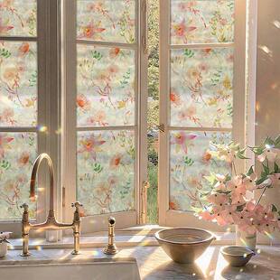 玻璃贴纸阳台厨房推拉门窗炫彩梦幻彩虹花卉静电免胶贴纸可定制