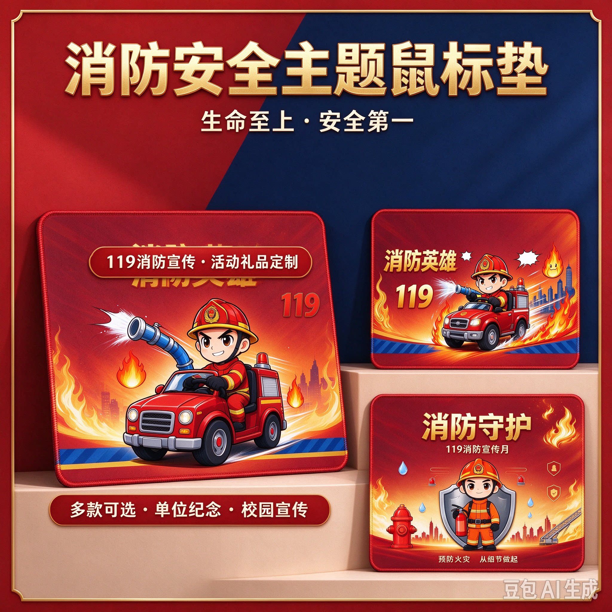 消防安全月活动鼠标垫消防救援大队乡镇管委会单位安全宣传纪念品