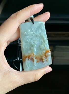 毛毛的翠//M 13298/天然特色洒红翡小鹿梅花雕刻翡翠挂件/550