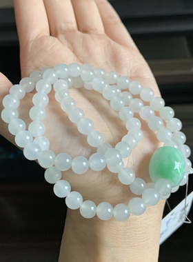 毛毛的翠/M 11637//天然冰白绿桶珠翡翠长串//680