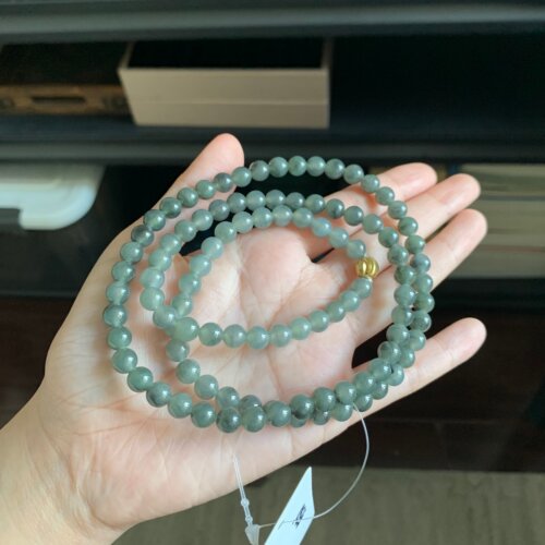 毛毛的翠/M 13555//天然特色冰乌鸡翡翠长串//550