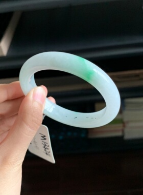 毛毛的翠//M 13424/天然特色白底青翡翠手镯/54.1/980