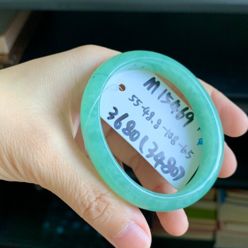 毛毛的翠/M 15469/天然特色苹果绿贵妃翡翠手镯/55-48.8/3680