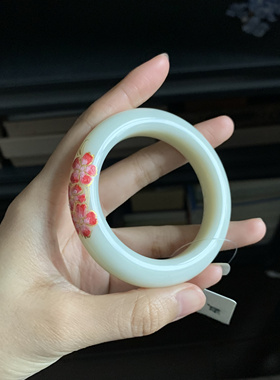 毛毛的翠//M 12615/特色和田玉白玉描金手镯//51.3/350