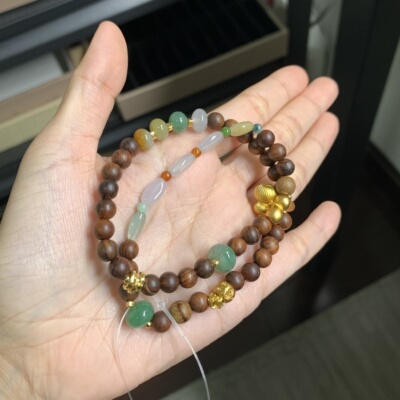 毛毛的翠/M 11897//天然多彩随型翡翠木头珠DIY组合手串//990
