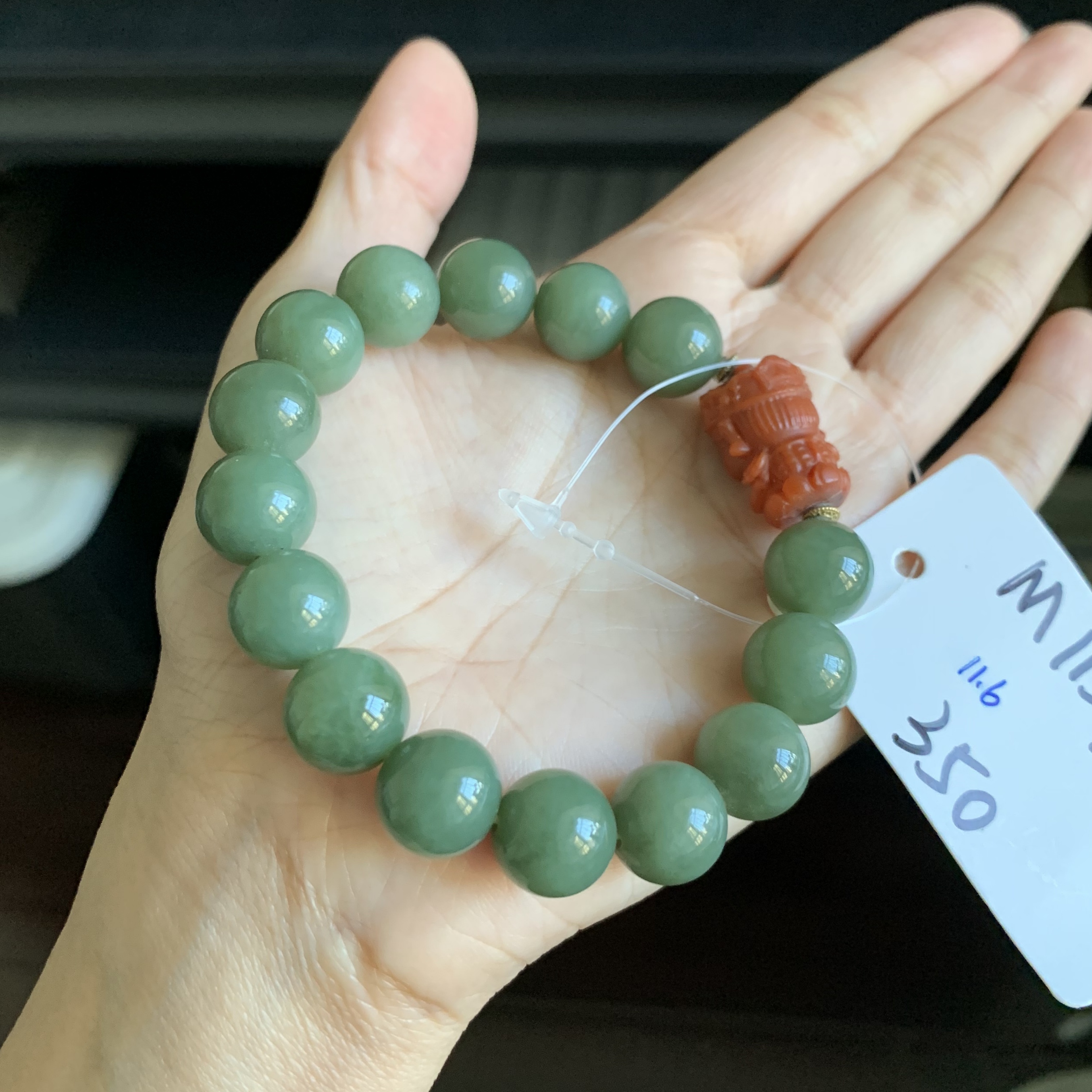 毛毛的翠/M 11594/和田玉青玉手串//350