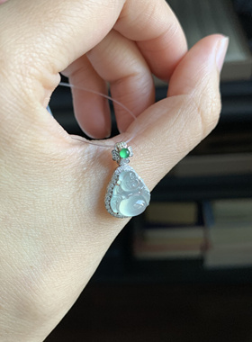 毛毛的翠//M 12487/天然18k金镶嵌高冰冰晴翡翠佛公吊坠/1750