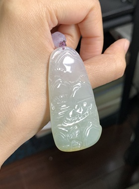 毛毛的翠/M 11774//天然秋香黄绿翡翠风景无事牌挂件//250